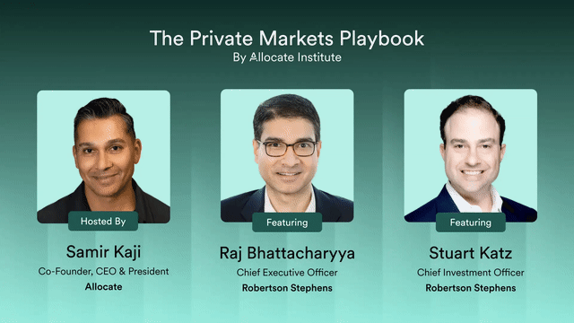 Listen to Raj Bhattacharyya and Stuart Katz of Robertson Stephens discuss private markets, alternatives, portfolio construction, and the impact of AI on the future of wealth management in The Private Markets Playbook.